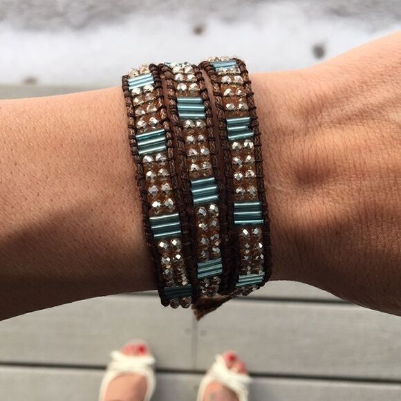 NEW Katie Soleil brown teal beaded wrap bracelet - Picture 1 of 5